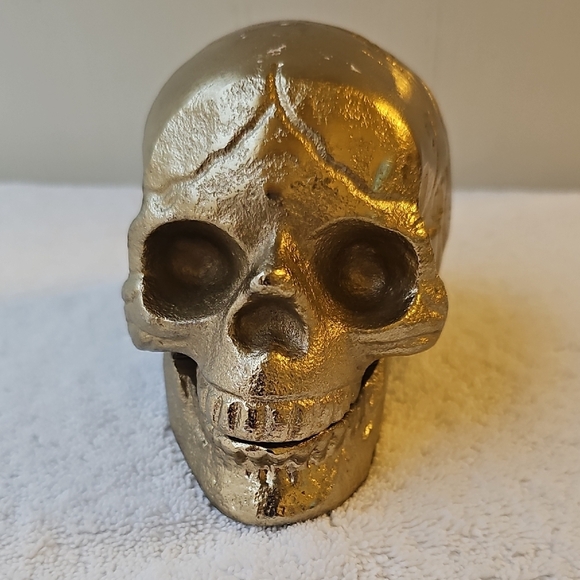 New Shiny Gold Skull with Hallowed Out Center Halloween Decor 3"x3" - Picture 8 of 12